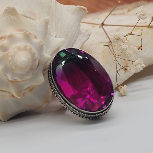 Large Silver Ring Bright Large Pink Spinel Stone - Picture 11 of 15